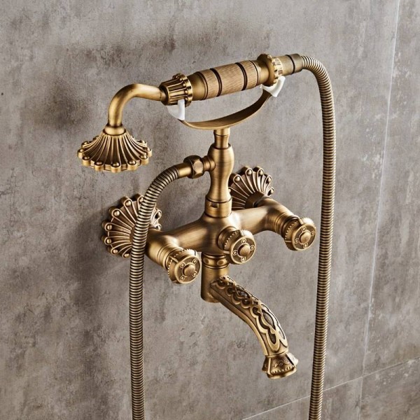 Luxury Antique Brass Bathroom Faucet Mixer Tap Wall Mounted Hand Held Shower Head Kit Shower Faucet Sets XT335