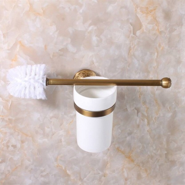 Luxury Antique Bronze Finish Toilet Brush Holder With Ceramic Cup Bath Decoration Bathroom Accessories 9056K