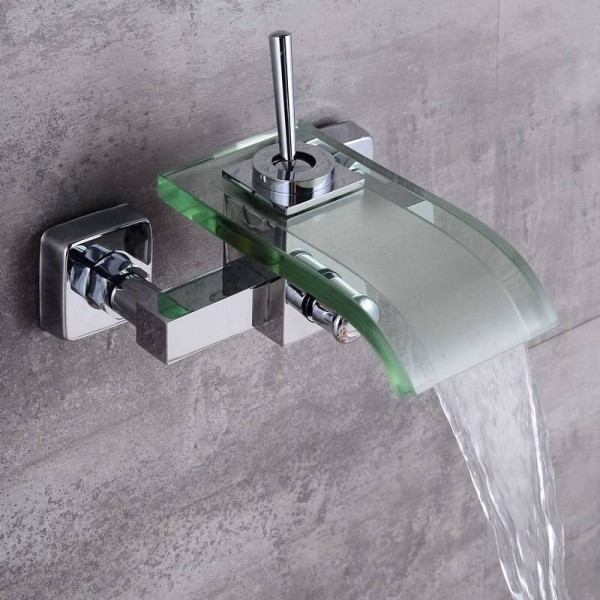 Luxury Bathroom Great Waterfall Bathtub Chrome Brass mixer Glass spout in wall Faucet