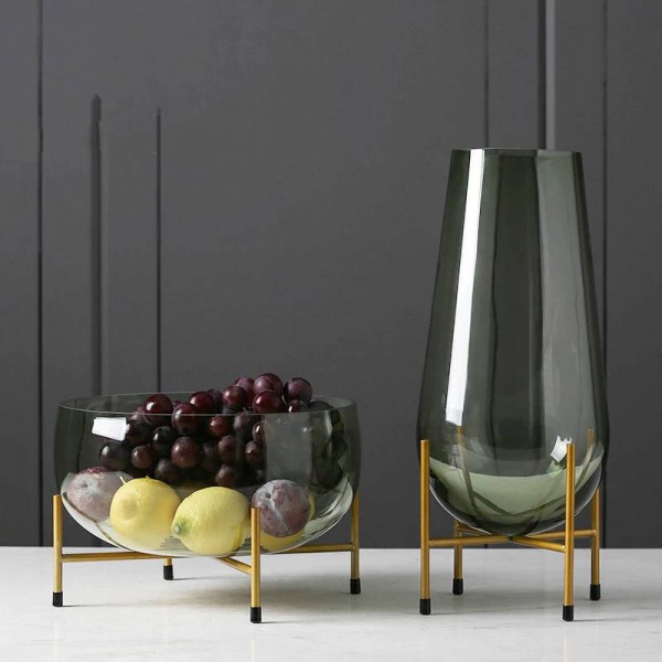 Luxury Glass Vase Designer Fruit Plate Modern Minimalist Transparent Vase Home Decoration Creative Decoration Gift