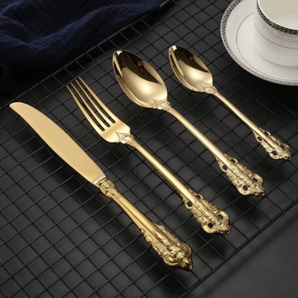 Luxury Golden Dinnerware Set Gold Plated Stainless Steel Cutlery Wedding Tableware Dining Knife Fork Tablespoon