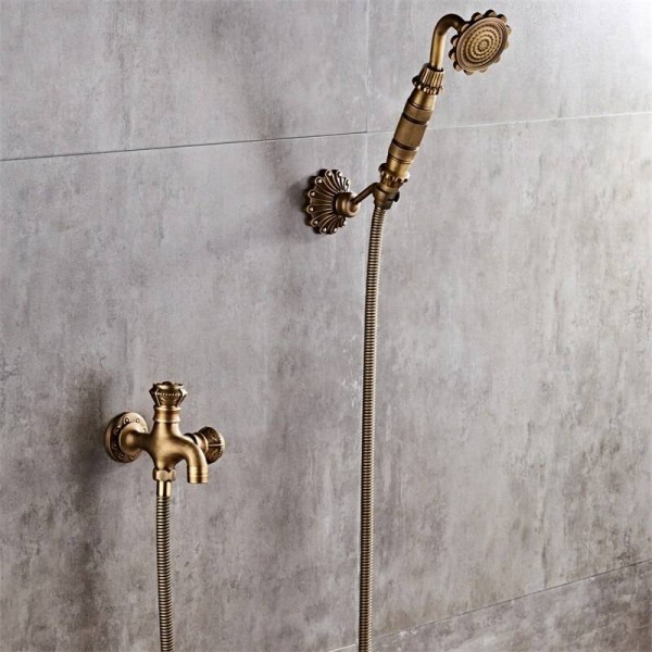 Luxury NEW Antique Brass Rainfall Shower Set Faucet + Tub Mixer Tap + Handheld Shower Wall Mounted XT342