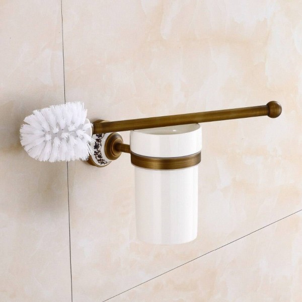 Luxury Toilet Brush Holders Antique Brass Toilet Brush Holder With Ceramic Cup Household Products Bathroom accessories 9230K
