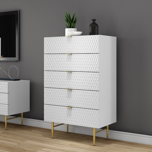 Luxury Mid Century Modern 5-Drawer Gold & White Accent Chest Dresser  Manufactured Wood,Mid Century Modern 5-Drawer Gold & White Accent Chest  Dresser Manufactured Wood for sale
