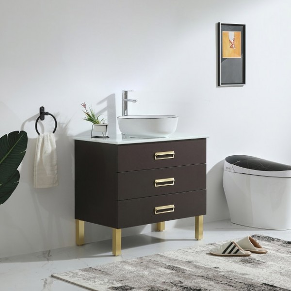 Luxury Modern 36 Single Vessel Sink Bathroom Vanity In Gold With Ceramic Drawers For - 36 Modern Bathroom Vanity With Sink