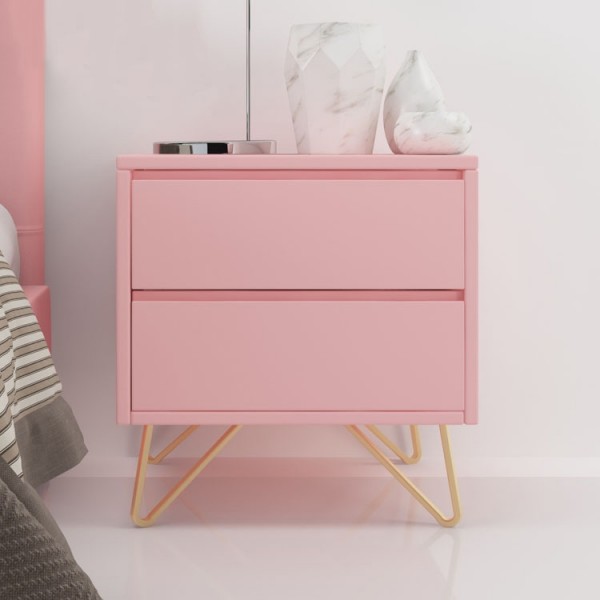 Modern Gold Metal Green / White / Pink Nightstand with Storage 2-Drawer End Table
