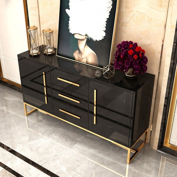 Modern Luxurious Black / White Buffet Table 2 Doors & 3 Drawers Kitchen Storage Sideboard Cabinet in Gold Small / Large