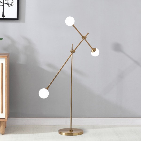 Brushed Gold Metal 3 Light Floor Lamp, Modern Gold Floor Lamp