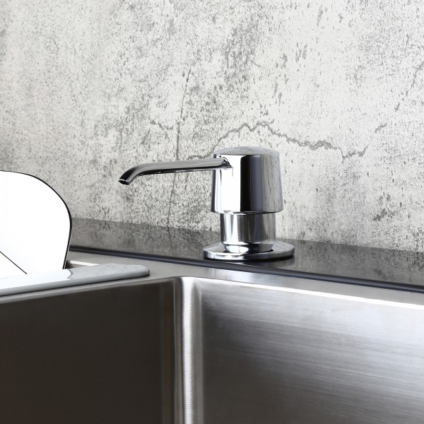 Modern Polished Chrome Deck Mount Sink Soap Dispenser with Solid Brass Self-Priming Pump 12 OZ Bottle