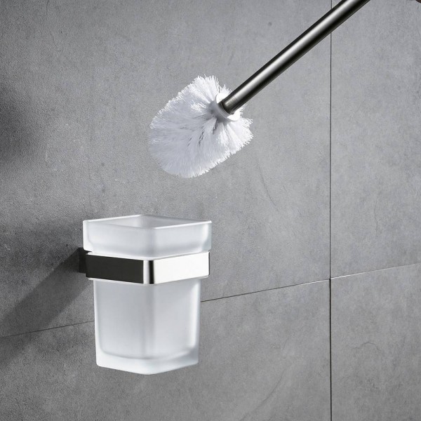 Modern Toilet brush holder Stainless Steel SUS 304 Mounting Seat Square Style Glass Cups Bathroom Hardware Fitting 610009