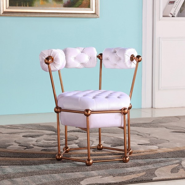 Modern Unique White Velvet Tufted Rose Gold Barrel Chair Upholstered Accent Chair Stainless Steel Frame