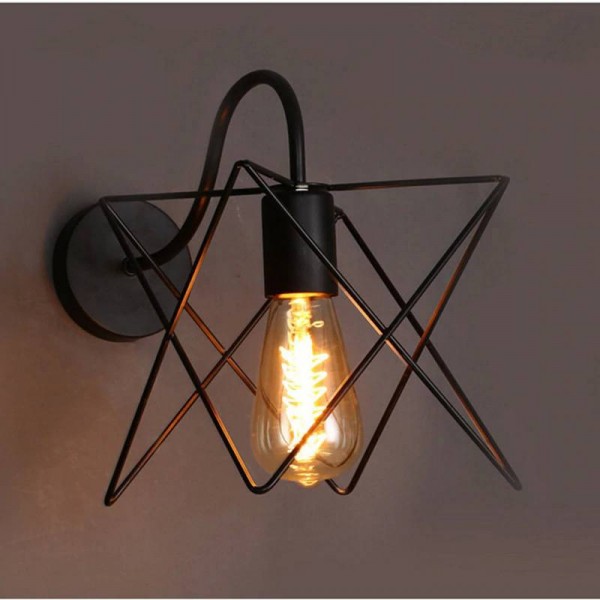 Modern Vintage Loft iron Wall lamps black metal triangle cage lampshade country style wall Sconce aisle corridor light fixture