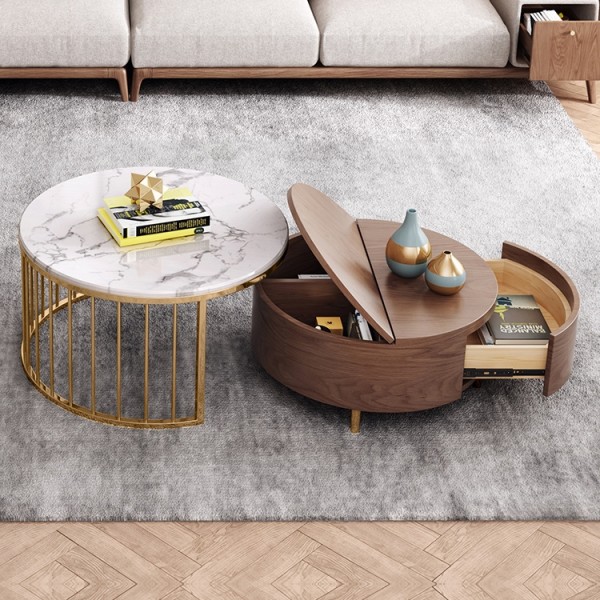 White Round Coffee Table With Storage, Circle White Coffee Table With Storage