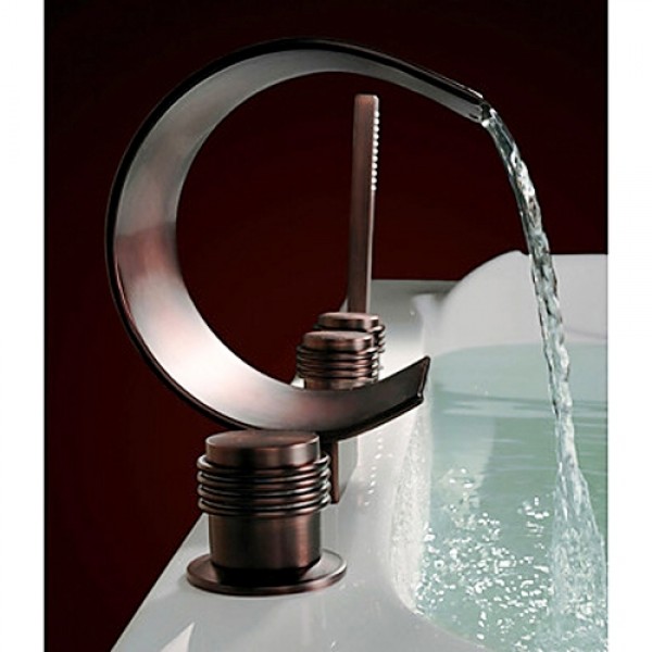 Mooni Elegant Waterfall Oil Rubbed Bronze Roman Tub Faucet with Handshower Solid Brass