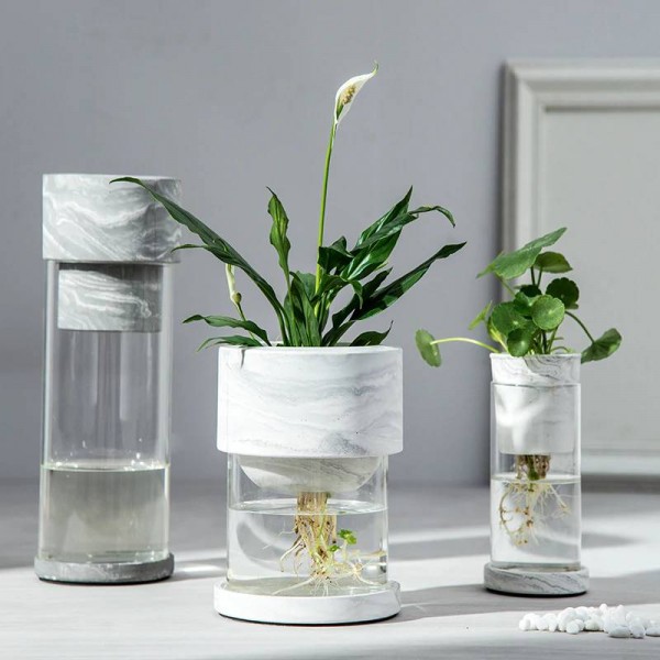 Natural Marble Vase Glass Vase Desk Top Decor Luxury Design Creative Idea Fish Tank Restaurant Bar Decor
