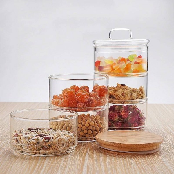 New 1200ml 3-layer Mason Borosilica Glass Jar Kitchen Food Bulk Container Set For Spices Dried Fruit Storage Can Salad Bowl Box