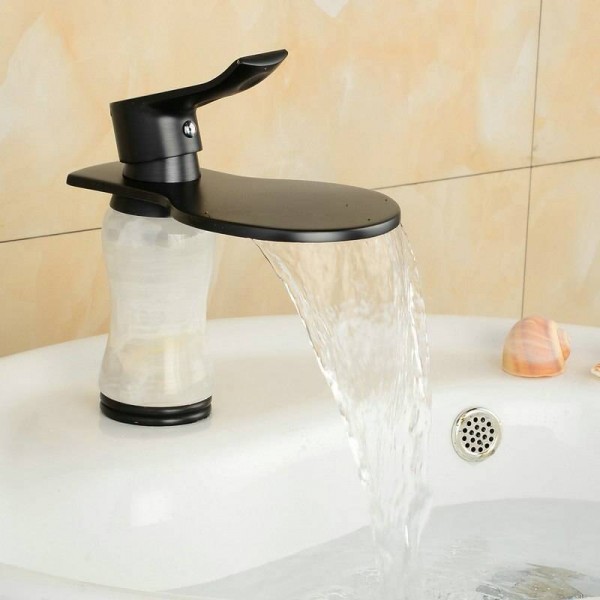 New Arrival Black Bathroom Basin Mixer Marble Stone Faucet Deck Mounted Tap XT609