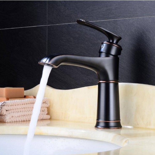New Basin Faucets Brass Oil Rubbed Bronze Bathroom Sink Faucet Single Lever Deck Washbasin Vessel Water Tap Black Crane LAD-410