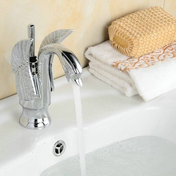 NEW bathroom basin Swan Style Chrome Polished Sink Mixer Tap Faucet B-002
