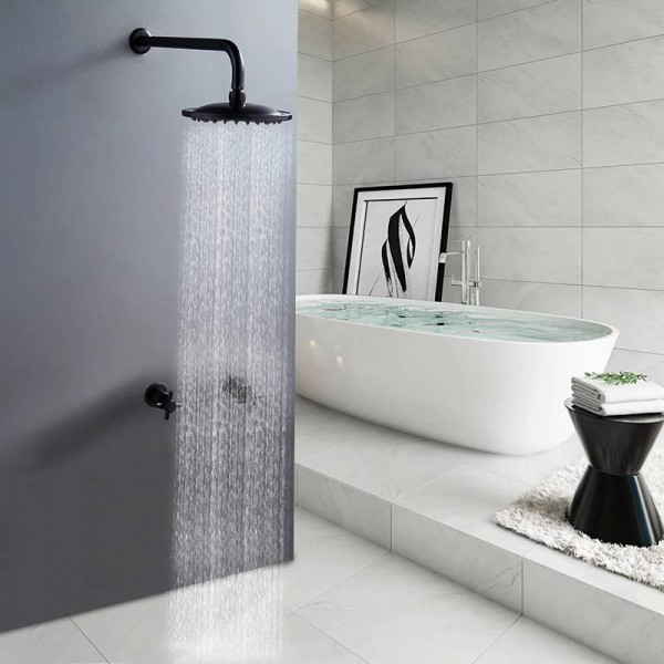 New Bathtub Faucets Antique Brass Shower Set Bathtub Mixer Tap Dub Handle Dual Contral Shower Wall Mounted For Bathroom XT370