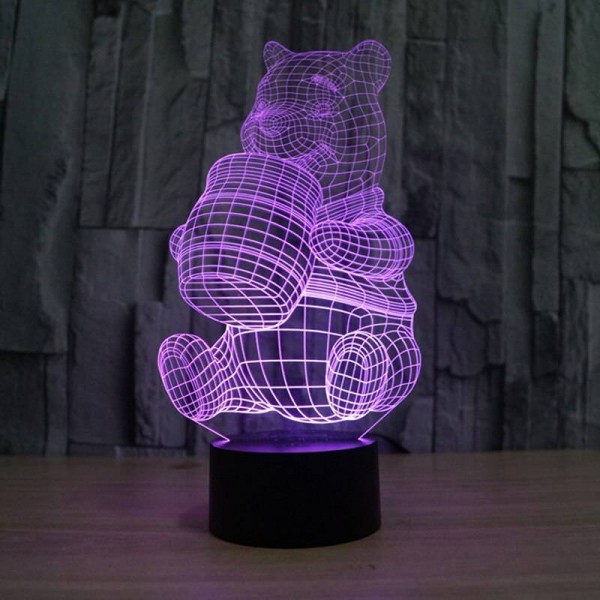 New Creative 3D illusion Lamp,Acrylic 7 color changing Winnie the Pooh shape LED Night Lights usb Novelty Lighting table Lamps