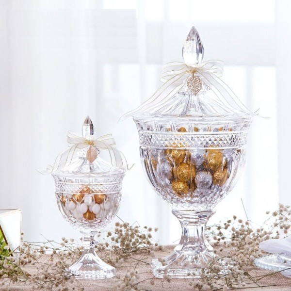 New high-end candy cans hotel wedding dessert storage pavilion table table window decoration high-foot cover glass jar ornaments