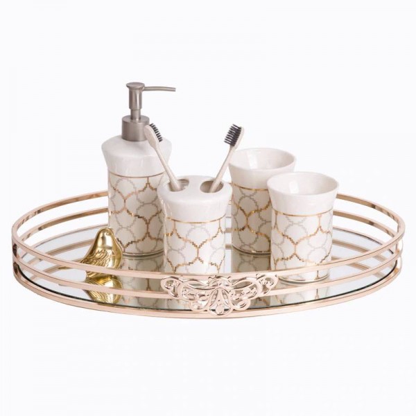New Metal Mirror Tray Oval European Model Room Coffee Table Tray Bathroom Cosmetics Storage Tray Decoration