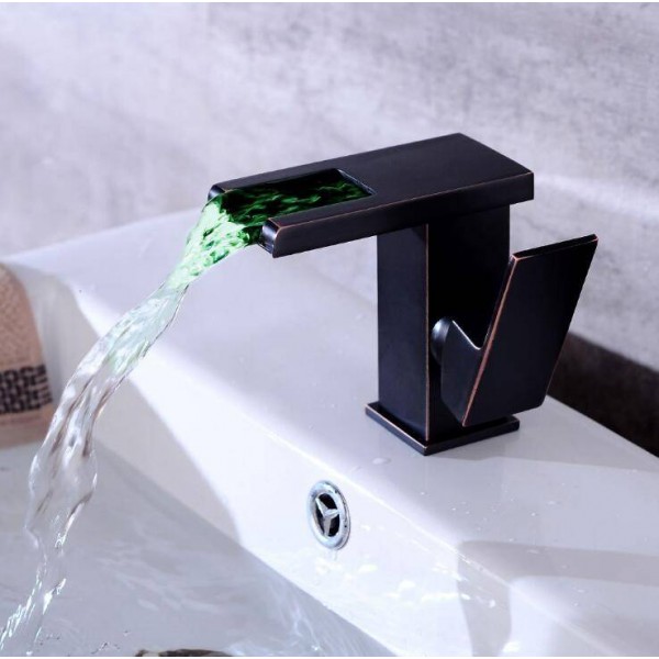  Black Water Powered LED Faucet Bathroom Basin Faucet Brass Mixer Tap Waterfall Faucets Hot Cold Crane Basin Tap A1011