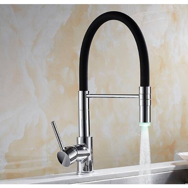  Chrome with LED Brass Faucets for Kitchen Single Handle Pull Down Deck Mounted Crane Chrome Mixer Faucet LAD-157