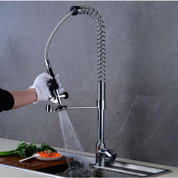  Nickle Chrome Color Kitchen Pull Faucet Mixer Dual water Swivel Spout Rotatable Hot Cold Faucet Sink Mixer Taps LAD-113