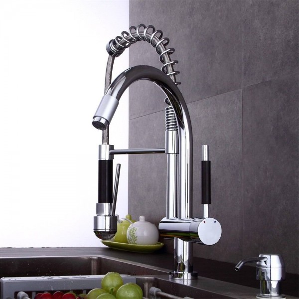  Pull Up Down Kitchen Faucet Chrome LED Light Swivel Sink Basin Brass Torneira Cozinha Tap Mixer Faucets LAD-102
