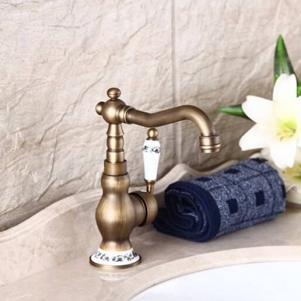Newly Antique Brass Finished faucet Mixer Taps Deck Mounted Luxury Appearance with porcelain torneira banheiro XT915
