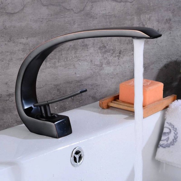Newly Art Basin Faucet Brass Spout Bathroom Faucets Hot Cold Mixer Tap Waterfall Faucets Black Crane 9126S