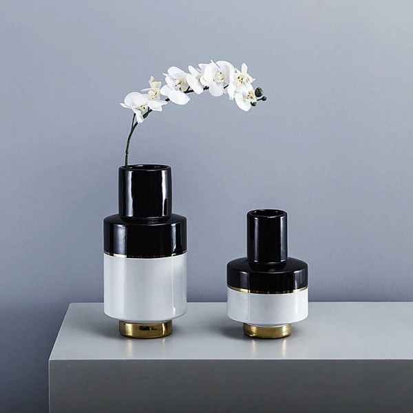 Nordic Black And White Color Matching Ceramic Vase Decoration Modern Minimalist Flower Insert Home Soft Decoration