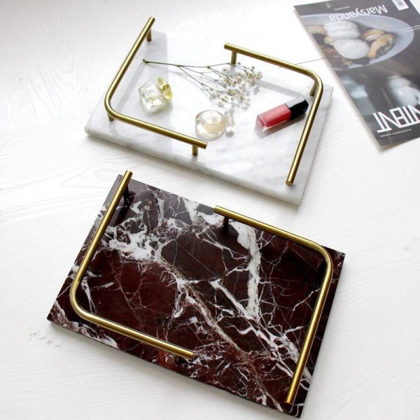 Nordic Light Luxury Natural Marble Rectangular Tray Jewelry Perfume Beauty Induction Tray Bathroom Tray