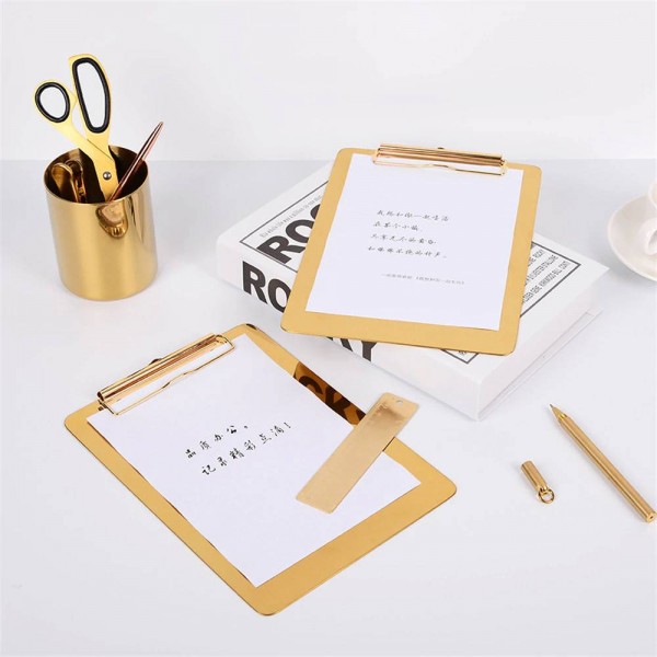 Nordic Metal Gold Office Table Storage Tray with Clip Scandinavian Vogue Office File Note Desk Storage Pad Organizer Decor