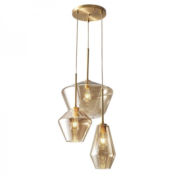 Nordic post modern LED glass pendant lights full copper foyer dining room study bedroom droplight clear and champagne glass