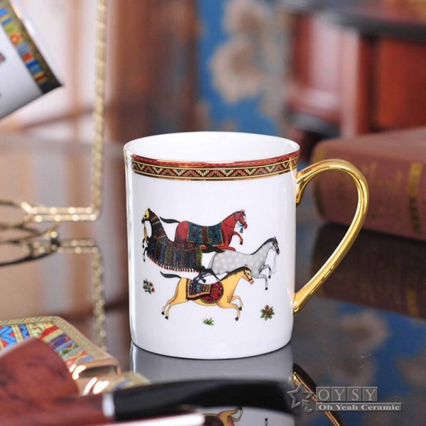 Porcelain coffee mug tea cup bone the god horses design outline in gold ceramic tea cup cafe mug milk cup the right mugs