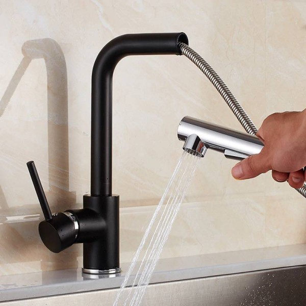 Pull Out Faucets Kitchen faucet Chrome Polish / Black bathroom basin mixer tap 360 Swivel Brass Faucet KL9116