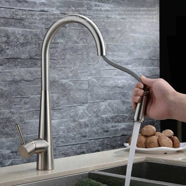 Pull out kitchen faucet Brushed Nickel Basin Sink mixer tap swivel 360 rotate Hot Cold Brass Faucet Nickel/Chrome