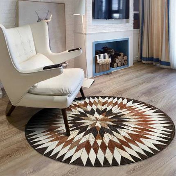 Pure cowhide carpet living room coffee table bedroom full bedside blanket round computer chair cushion stitching