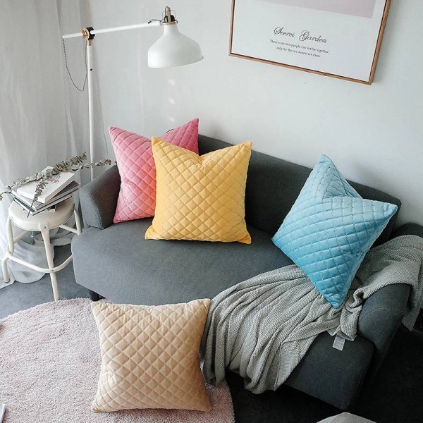 Quilted Fabric Cushion Cover Paild Luxury Chic Decorative Pillows Case Almofadas Cojines Sofa Solid 4 Colors Cute Car Covers