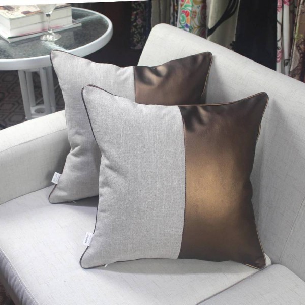Recommend Cushion Cover Glossy Soft Faux Leather Linen Patchwork Car-covers Solid Pillowcase Low-key luxury Noble Decor