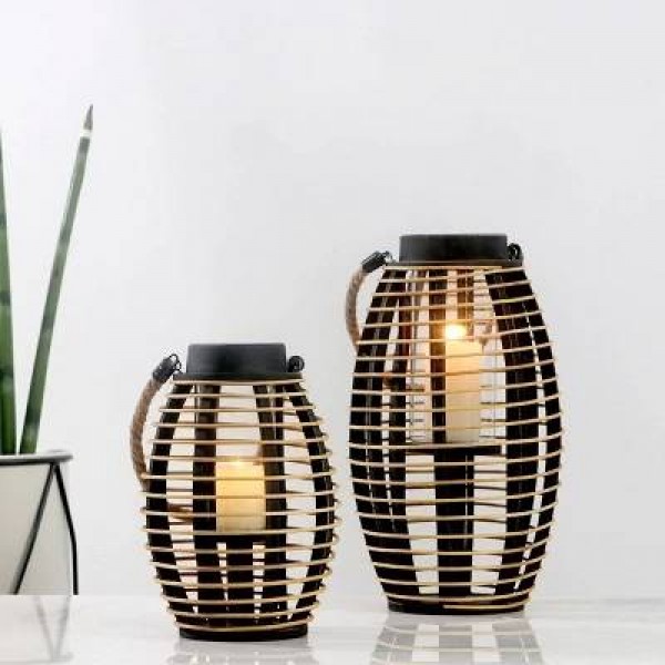  style nostalgic wooden rattan creative windproof candle holder tea house courtyard model decoration ornaments