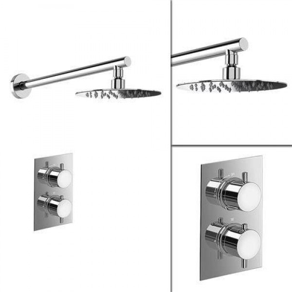 Round 8" Wall Mounted Thermostatic Mixer Shower Ultra Thin Head Chrome Bathroom Valve Shower Set