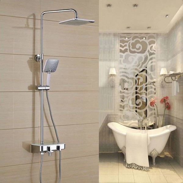 Shower Faucet Brass Chrome Wall Mounted Bathtub Faucet Rain Shower Head Square Handheld Slide Bar Bathroom Mixer Tap Set JP5035L