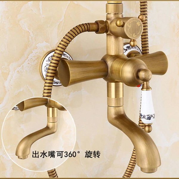 Shower Faucets Bath Shower Sets Antique Brass Finish Bathroom Rainfall With Spray Shower Set Durable Brass Faucet Set ST-9136