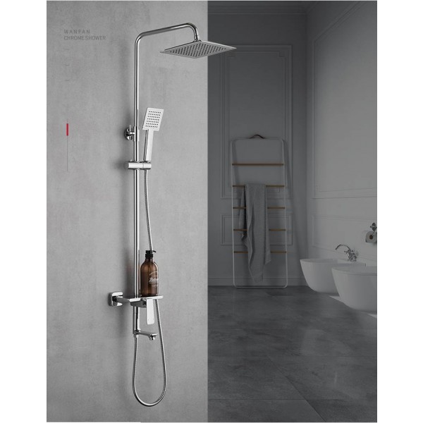 Shower Faucets Brass Chrome Faucet Square Tube Single Handle Top Rain Shower With Slide Bar Wall Water Mixer Tap