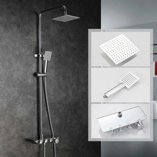 Shower Faucets Brass Chrome Faucet Square Tube Single Handle Top Rain Shower With Slide Bar Wall Water Mixer Tap 883211L