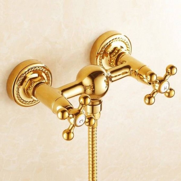 Shower Faucets Brass Luxury Gold Bathtub Faucets Rain Shower HandHeld Bathroom Sanitary Wall Mount Shower Mixer Tap Sets HJ-6758